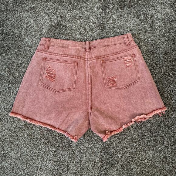 POL NWOT Women's Size Medium Thrashed Raw Hem Deep Rose High Waist Shorts Anthro - Picture 9 of 10